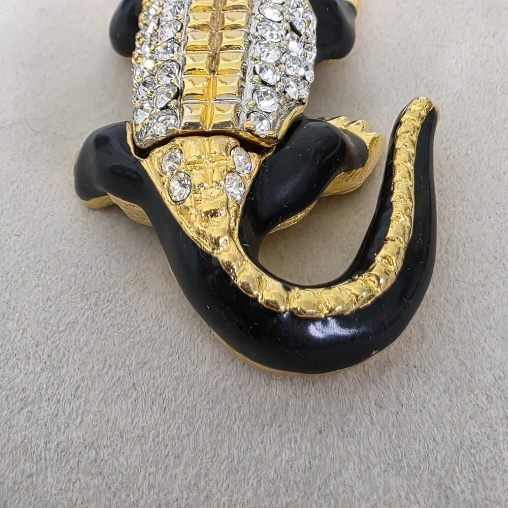 Gold with Cubic Zirconia Alligator Crocodile Trinket Box